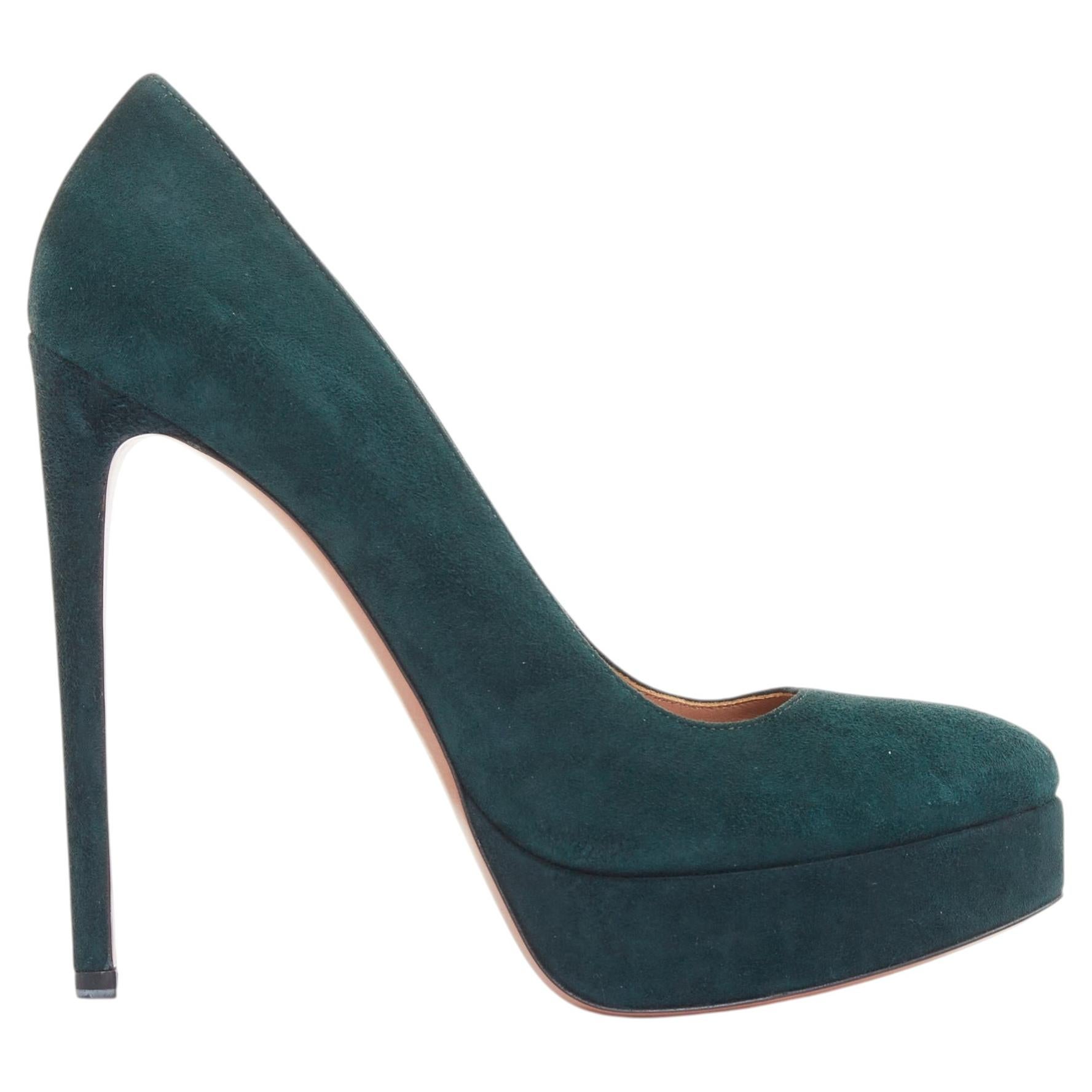 ALAIA forest green suede almond toe platform pumps EU37.5