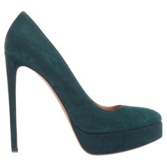 ALAIA forest green suede almond toe platform pumps EU37.5