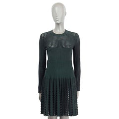 ALAIA forest green wool blend CUT OUT FLARED Dress S