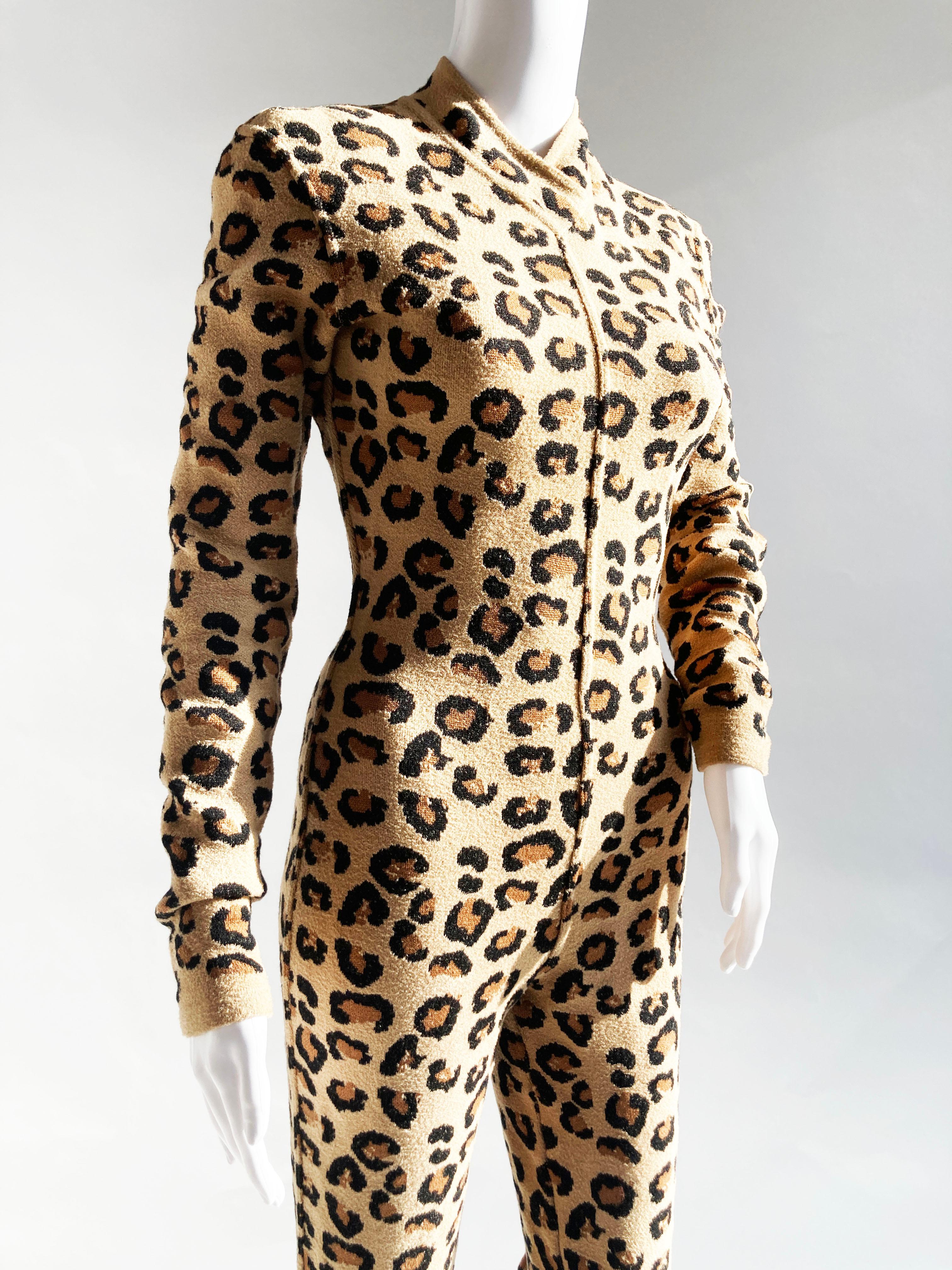 Alaïa FW1991 Leopard Knit Jumpsuit In Good Condition For Sale In PARIS, FR