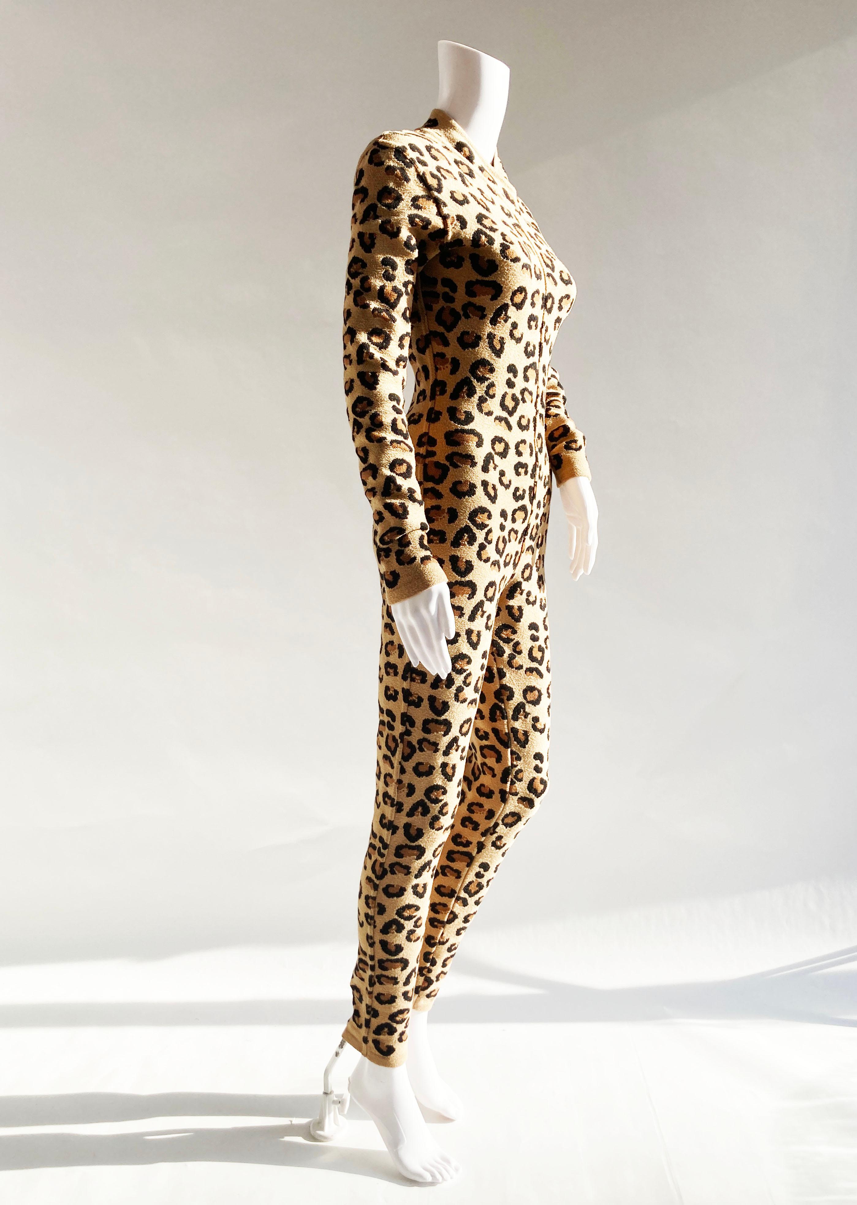 Alaïa FW1991 Leopard Knit Jumpsuit For Sale 2