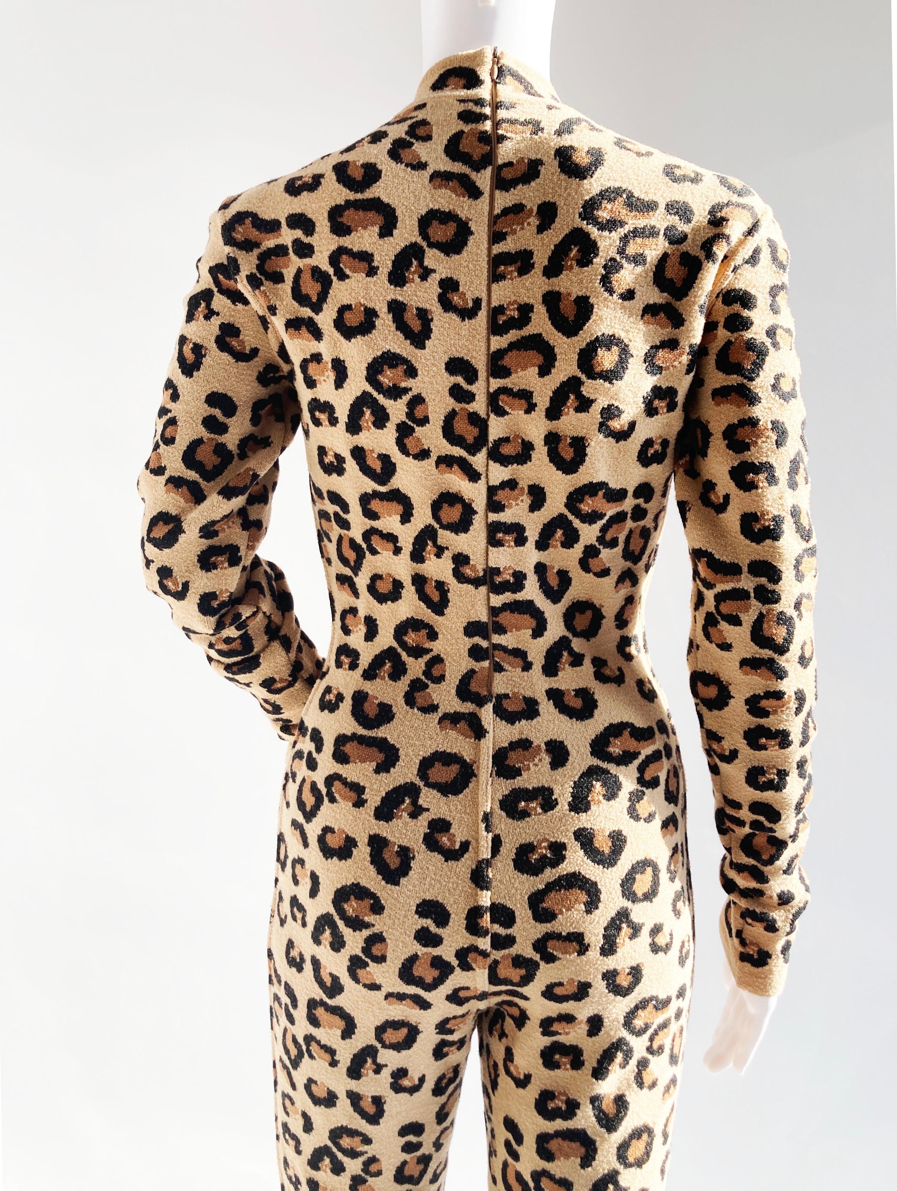Alaïa FW1991 Leopard Knit Jumpsuit For Sale 3