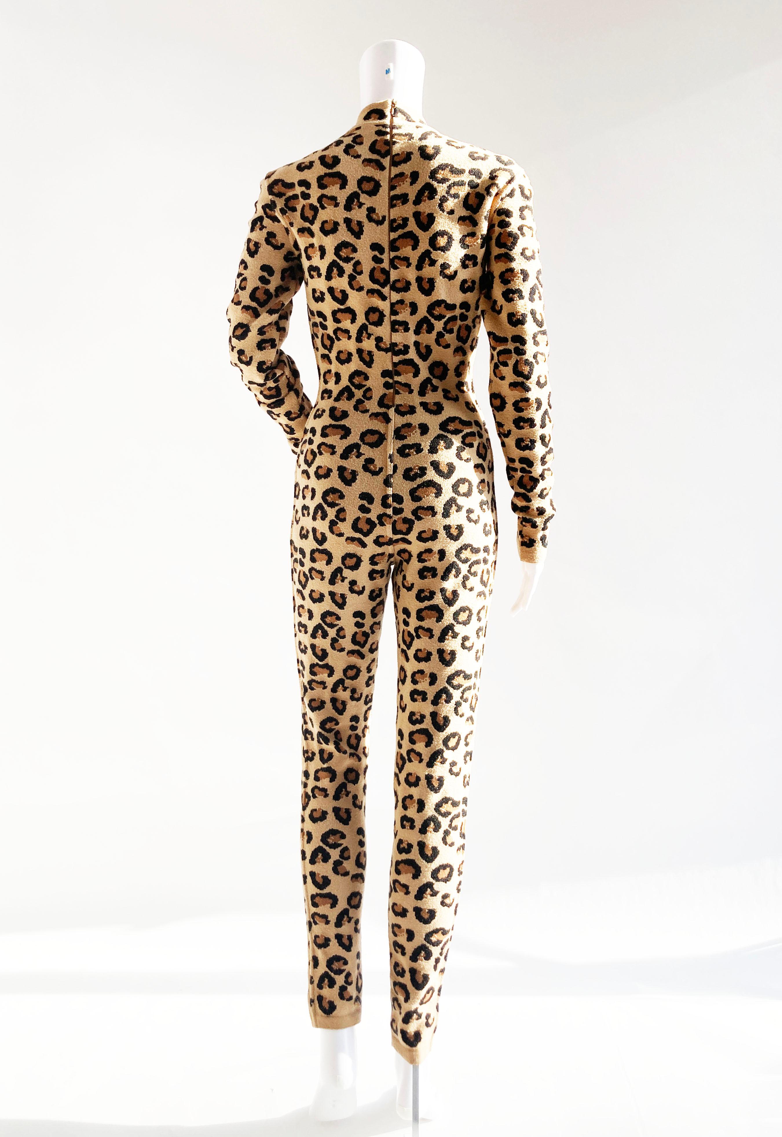 Alaïa FW1991 Leopard Knit Jumpsuit For Sale 4