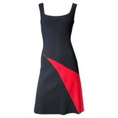 Alaïa Geometrisches Schwarz-Rot Ärmelloses Kleid mit offenen Nähten