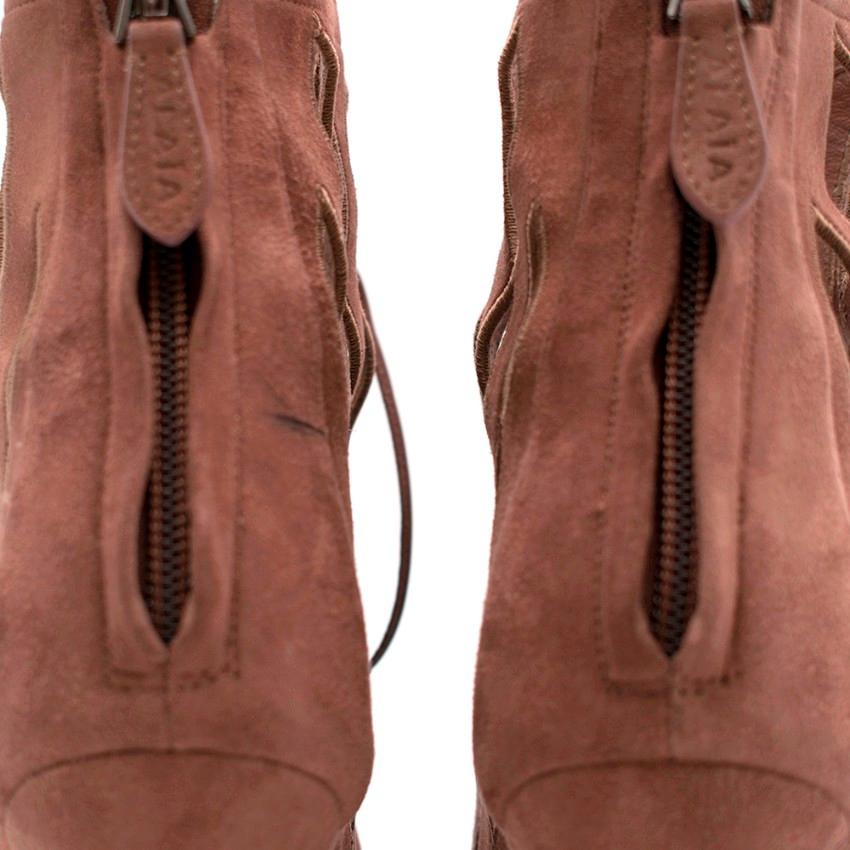 Brown Alaia Goatskin Stiletto Lasercut Ankle Boots 38