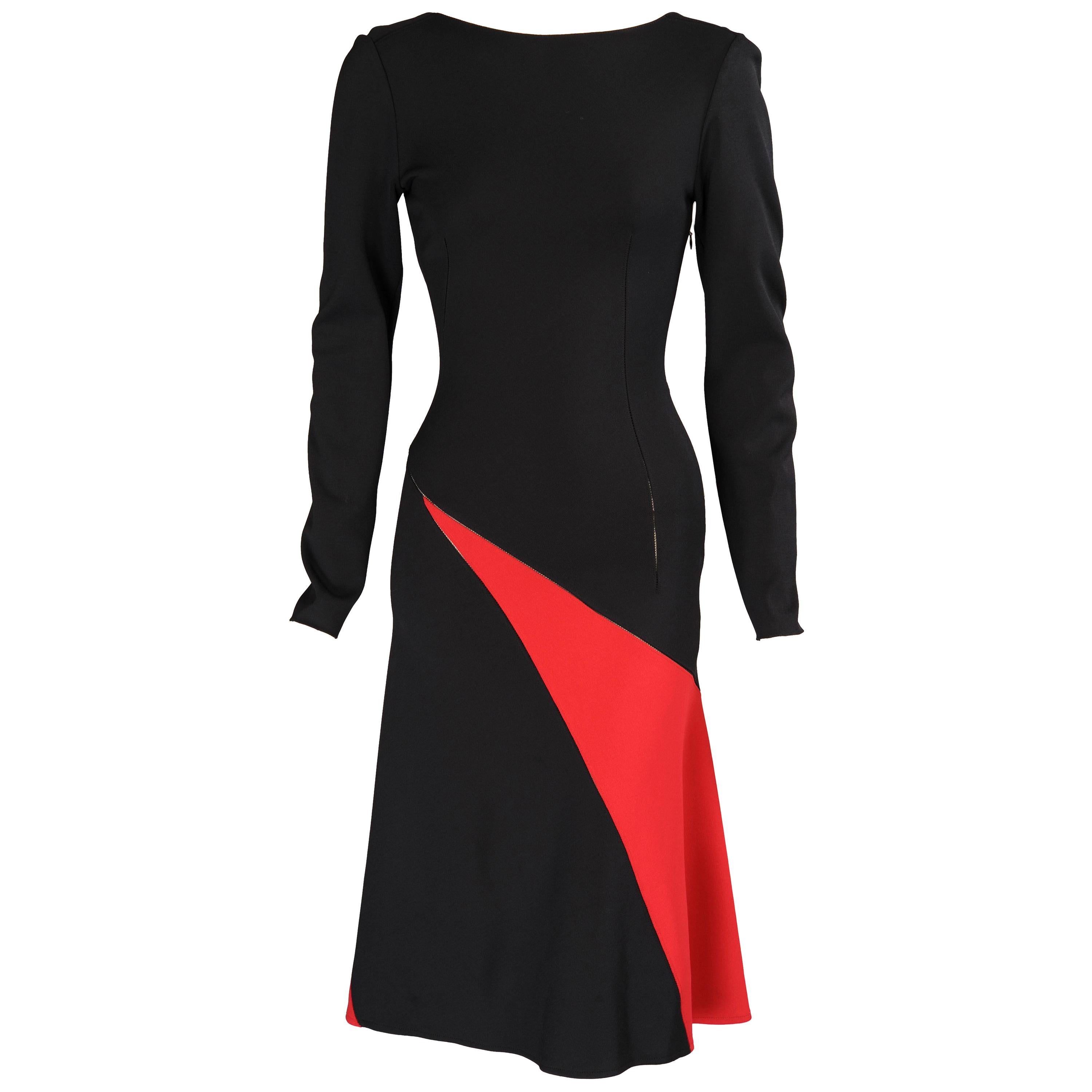 Alaia Graphic Black & Red Dress with Open Seams & Low Back