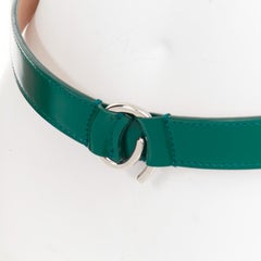 ALAIA green glossy leather silver swirl loop hook buckle skinny belt 75cm