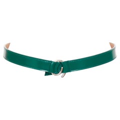 ALAIA green glossy leather silver swirl loop hook buckle skinny belt 75cm