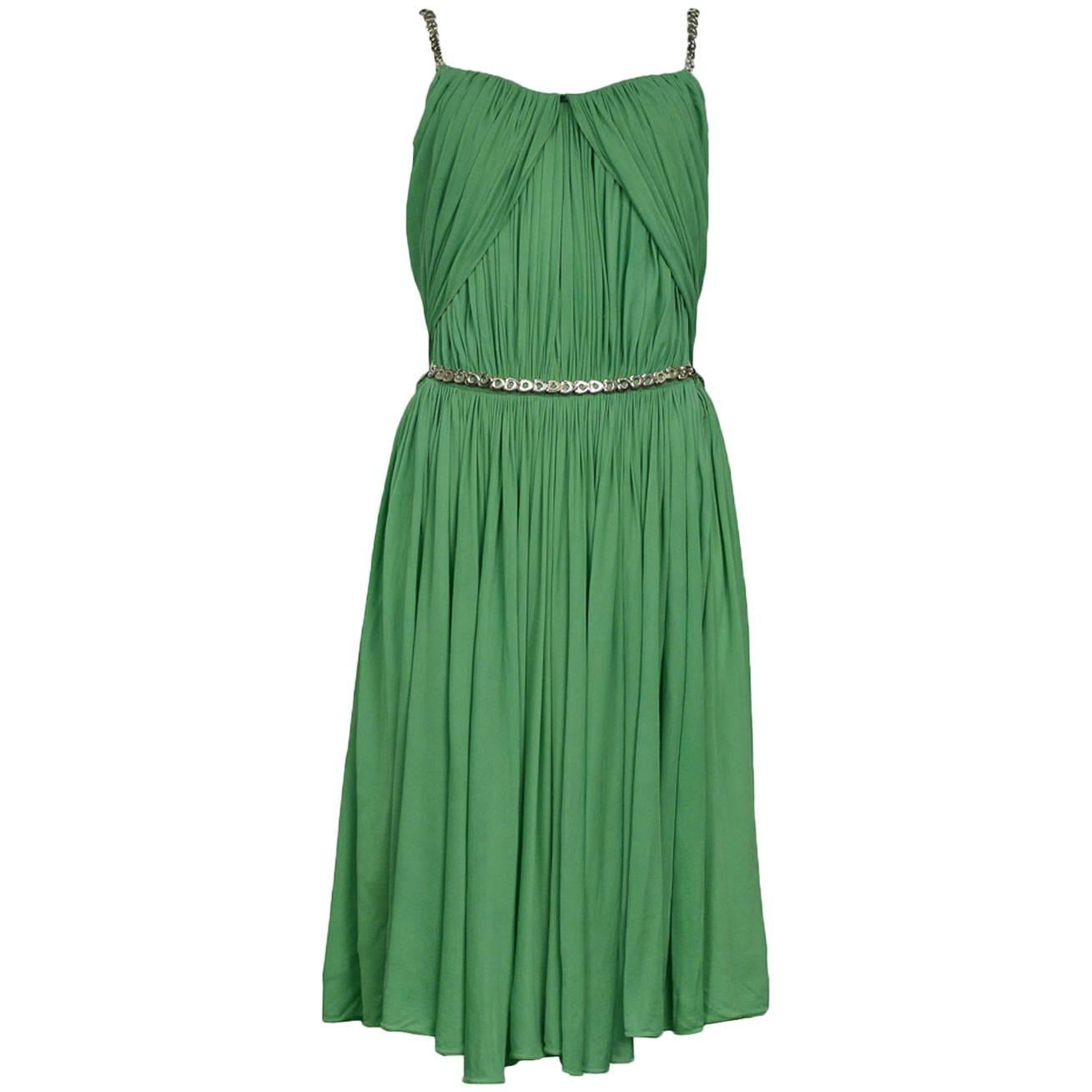 Alaia Green Goddess Drape Mini Dress with Silver Heart Detail
