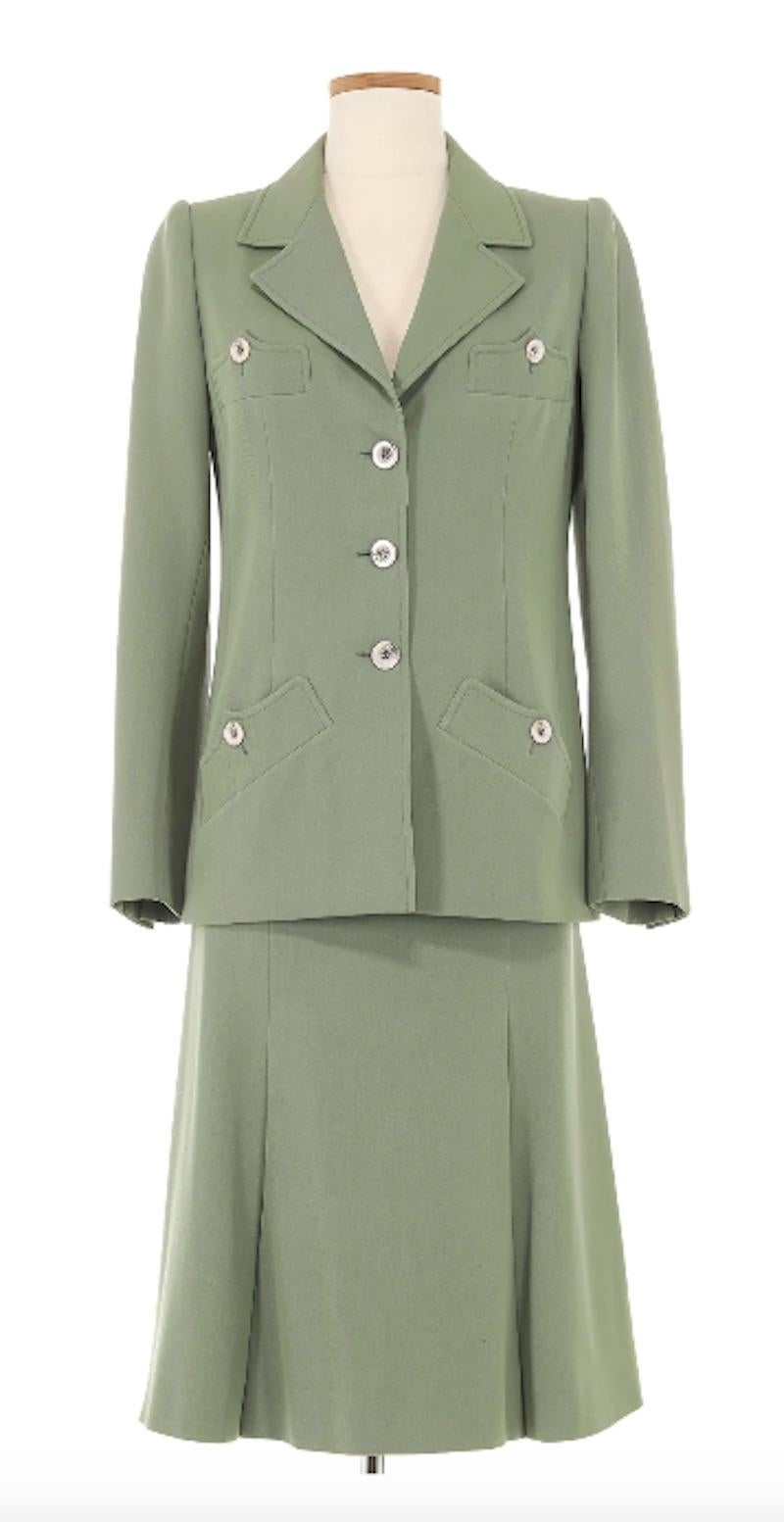 Women's Alaia Green Jacket With Matching Pants & Skirt For Sale