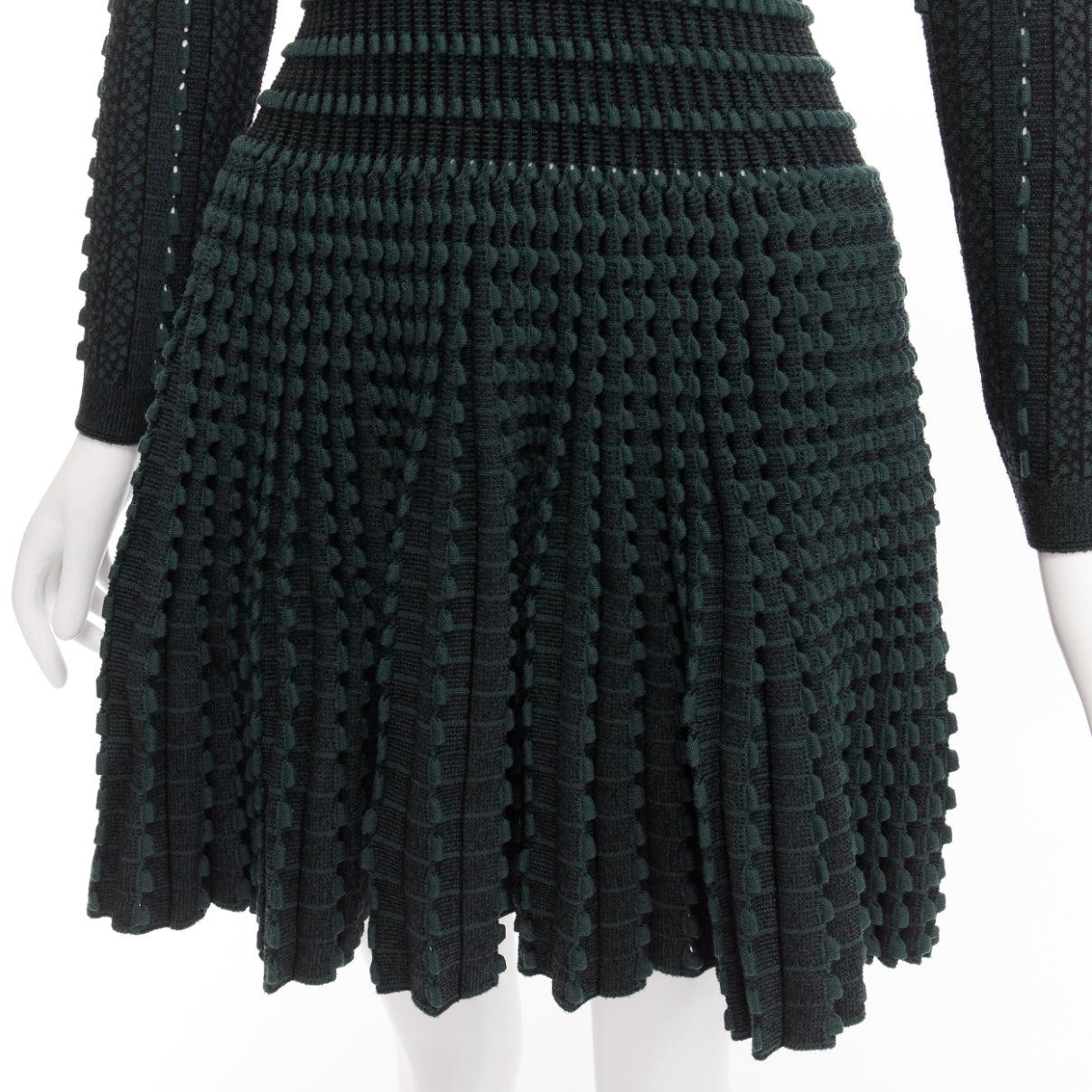 ALAIA green virgin wool blend square neck pleated fit flare dress FR36 S 3