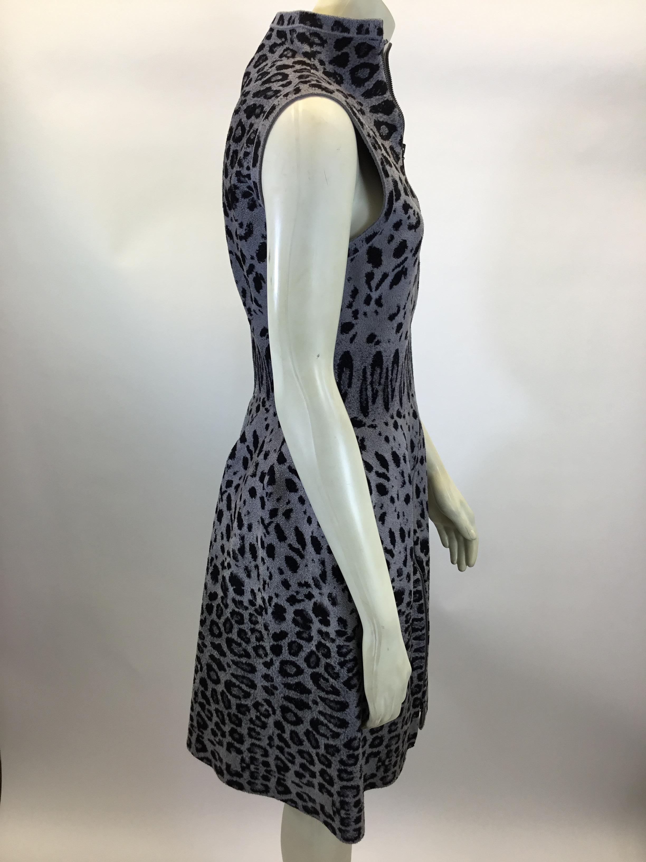Alaia Grey and Black Animal Print Zip Up Dress In Excellent Condition For Sale In Narberth, PA