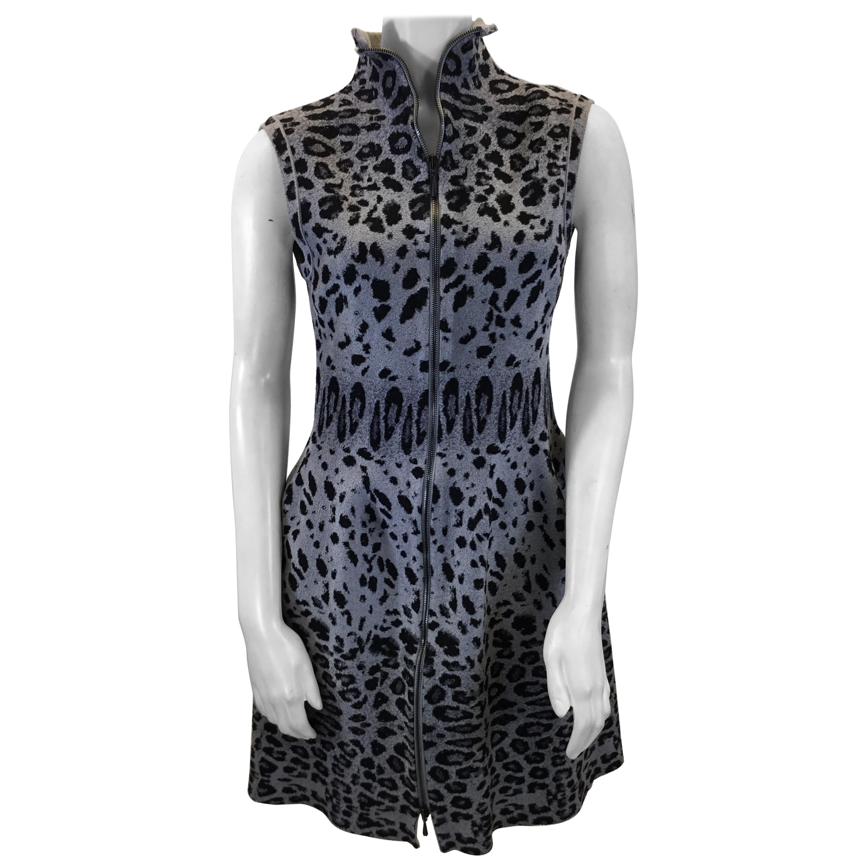 Alaia Grey and Black Animal Print Zip Up Dress For Sale