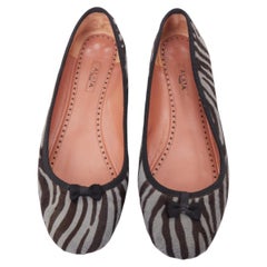 ALAIA grey black calf hair zebra print black grosgrain bow ballet flats EU37