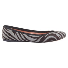 ALAIA grey black calf hair zebra print black grosgrain bow ballet flats EU37