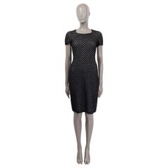 ALAIA grey & black wool CAP SLEEVE LATTICE KNIT Dress S