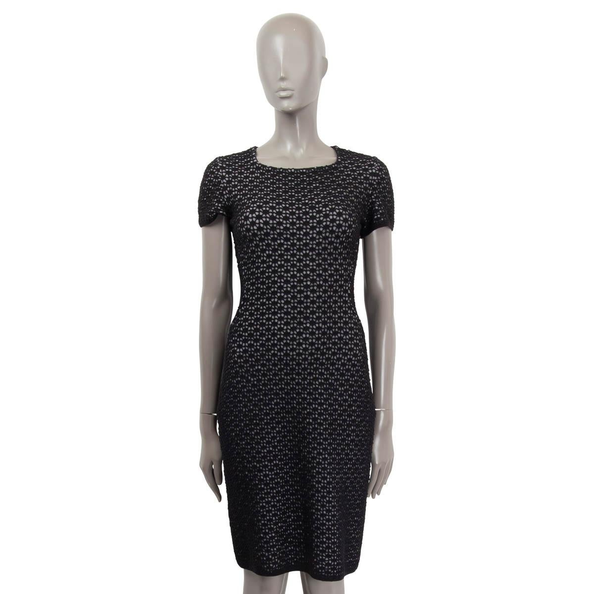 Black ALAIA grey & black wool CAP SLEEVE LATTICE KNIT Dress S For Sale