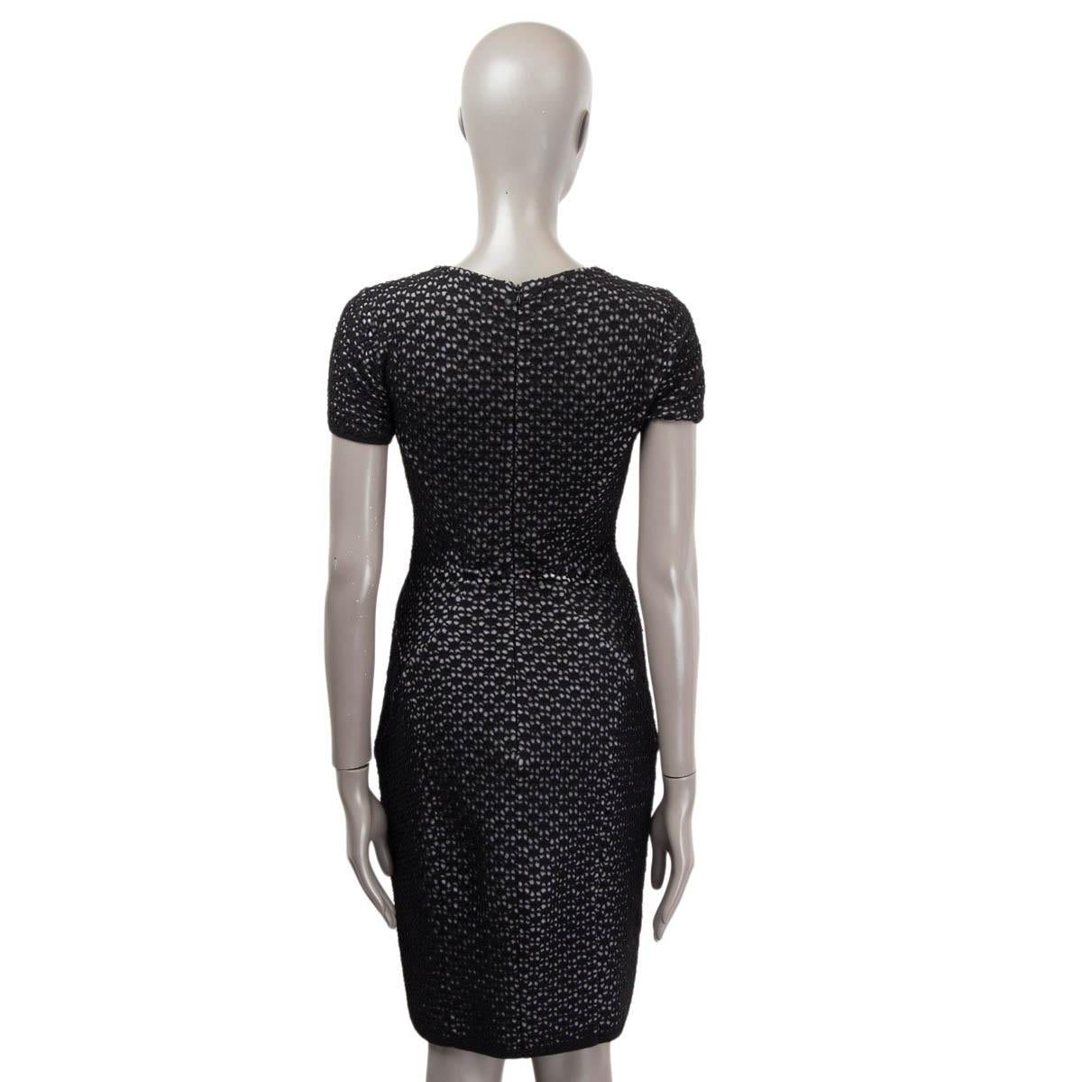 ALAIA grey & black wool CAP SLEEVE LATTICE KNIT Dress S In Excellent Condition For Sale In Zürich, CH