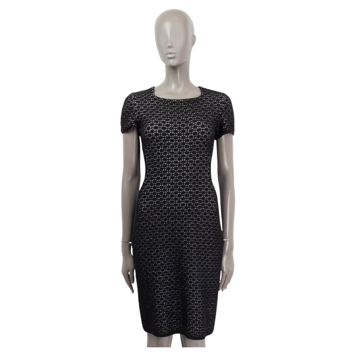 ALAIA grey & black wool CAP SLEEVE LATTICE KNIT Dress S For Sale