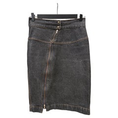 Alaïa Grey Denim Pencil Skirt with Asymmetrical Zip- 1980s