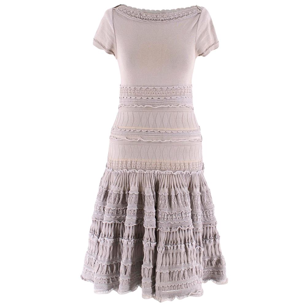 Alaia Grey Fit & Flare Ruffle Trim Dress XS 36