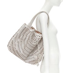 ALAIA grey leather geometric laser cut scalloped edge tote bag