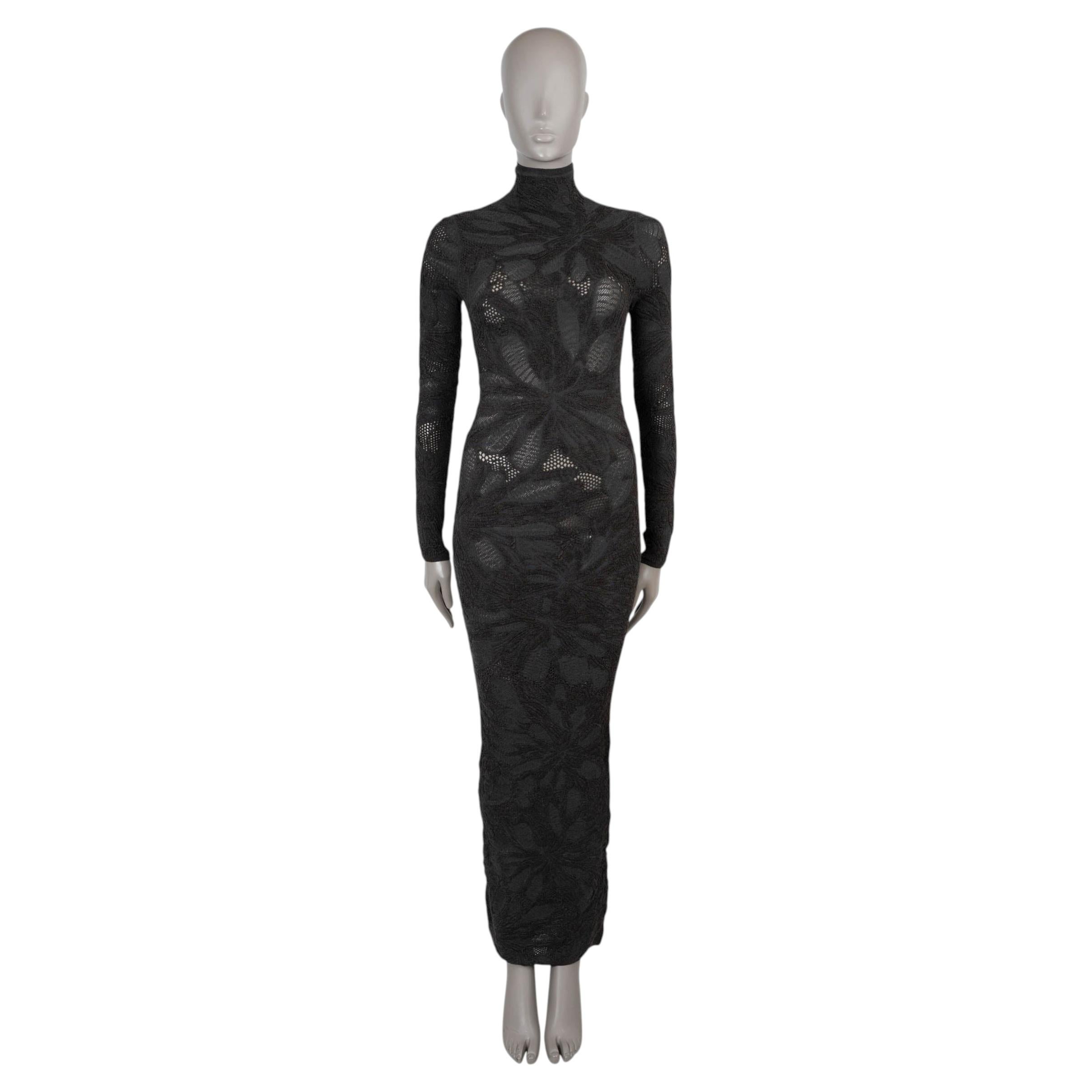 Robe ALAIA en soie grise 2026, maille jacquard à motifs floraux, taille 36 (XS)