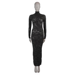 ALAIA grey silk 2026 FLORAL JACQUARD KNIT Dress 36 XS