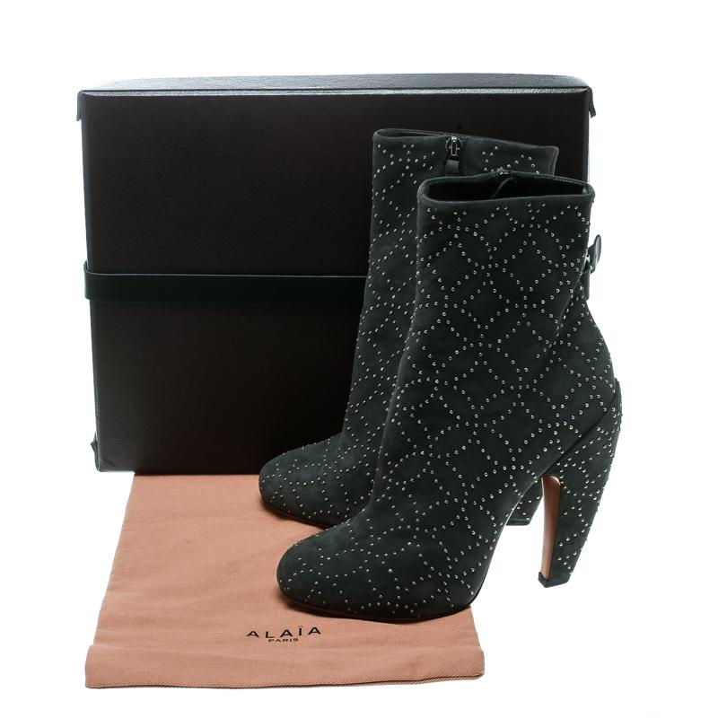 Alaia Grey Suede Studs Embellished Ankle Boots Size 37 For Sale 1