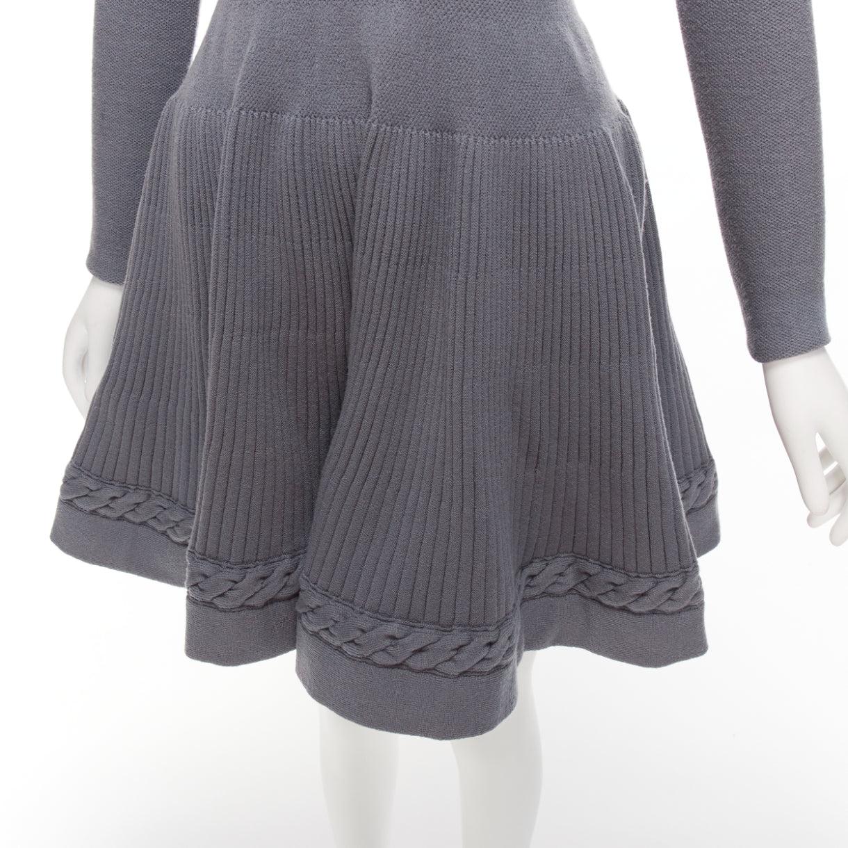 ALAIA grey virgin wool blend crew cable fit flare knitted dress FR38 XS
Reference: AAWC/A01091
Brand: Alaia
Material: Virgin Wool, Blend
Color: Grey
Pattern: Solid
Closure: Zip
Extra Details: Back zip.
Made in: Italy

CONDITION:
Condition: Very