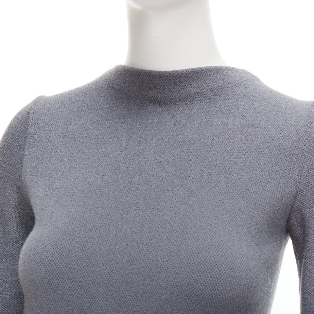 ALAIA grey virgin wool blend crew cable fit flare knitted dress FR38 XS For Sale 2