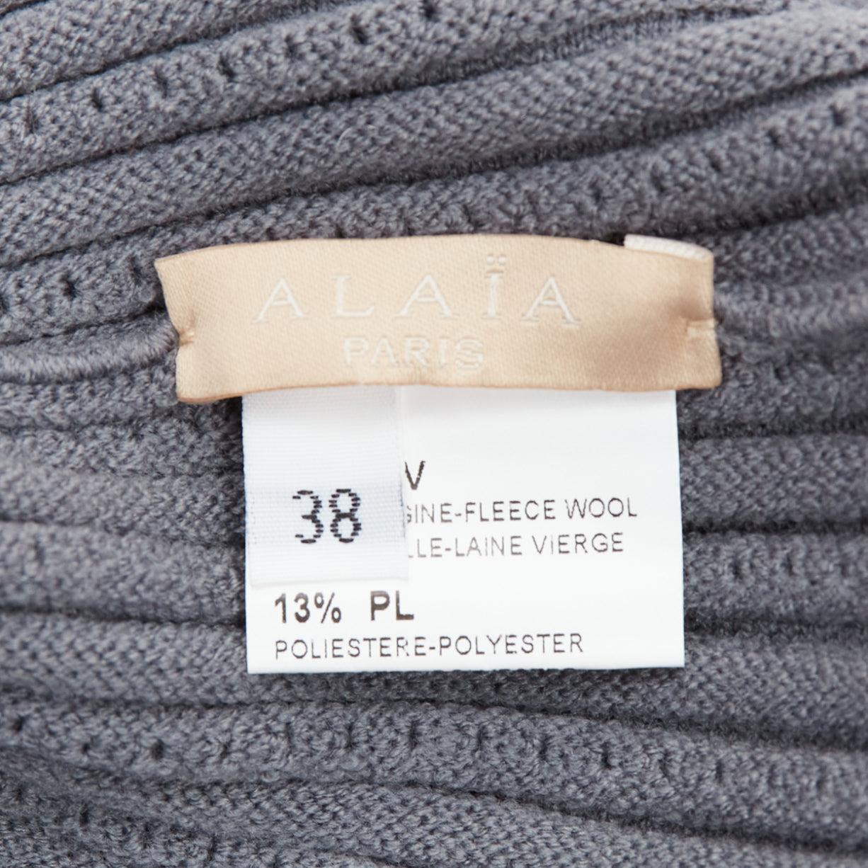 ALAIA grey virgin wool blend crew cable fit flare knitted dress FR38 XS For Sale 3