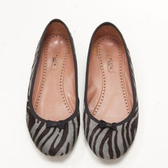 ALAIA grey zebra stripe calf hair bow trim ballerina flats EU37.5