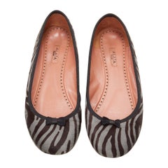 ALAIA grey zebra stripe calf hair bow trim ballerina flats EU37.5