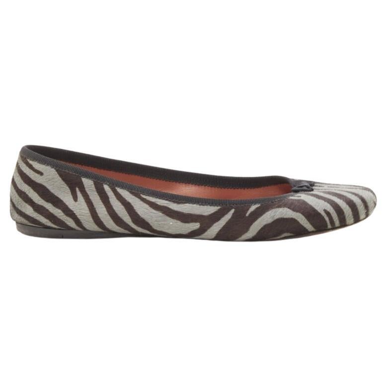 ALAIA grey zebra stripe calf hair bow trim ballerina flats EU37.5