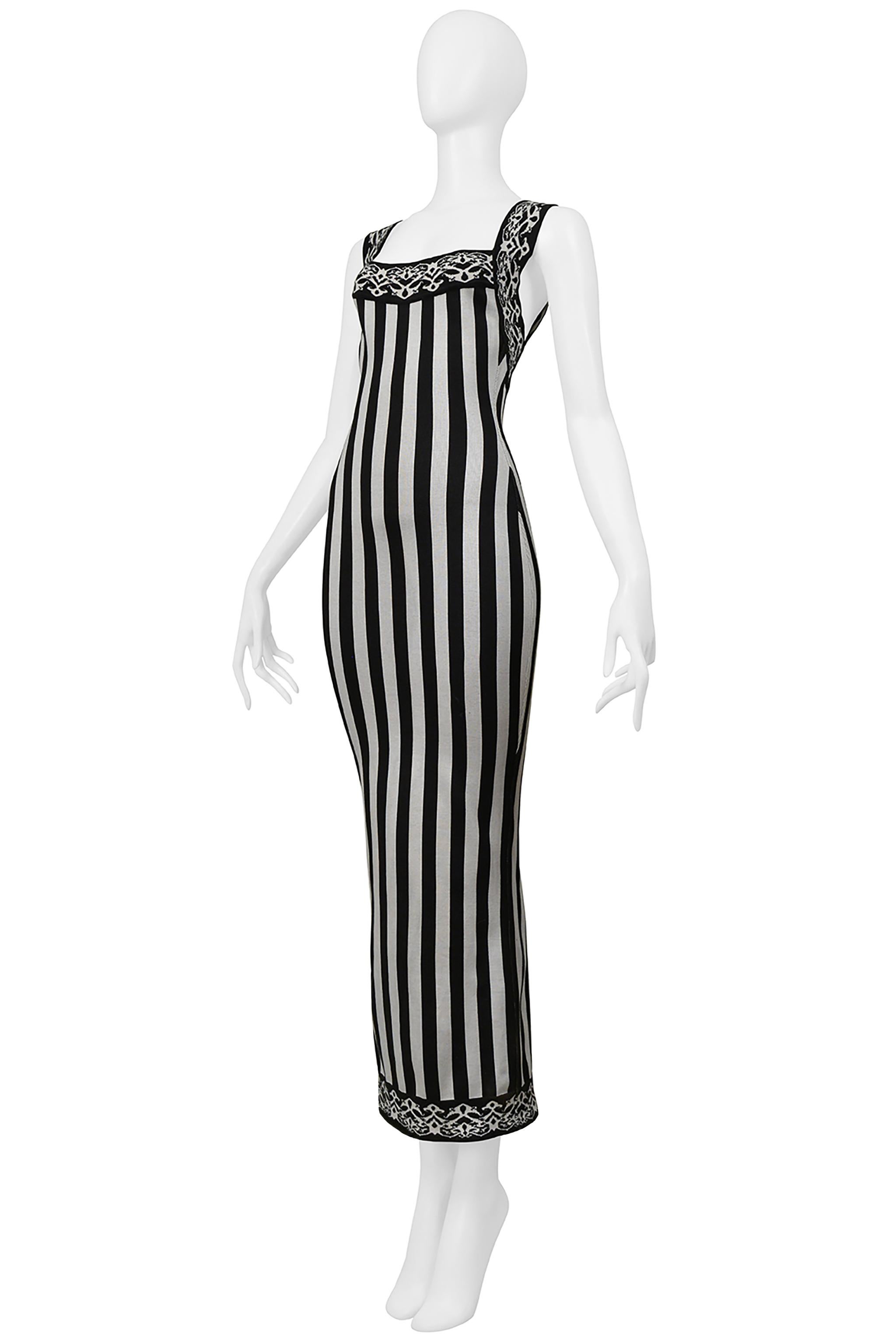 Gray Alaia Iconic Black & White Striped Maxi Dress With Open Back 1992