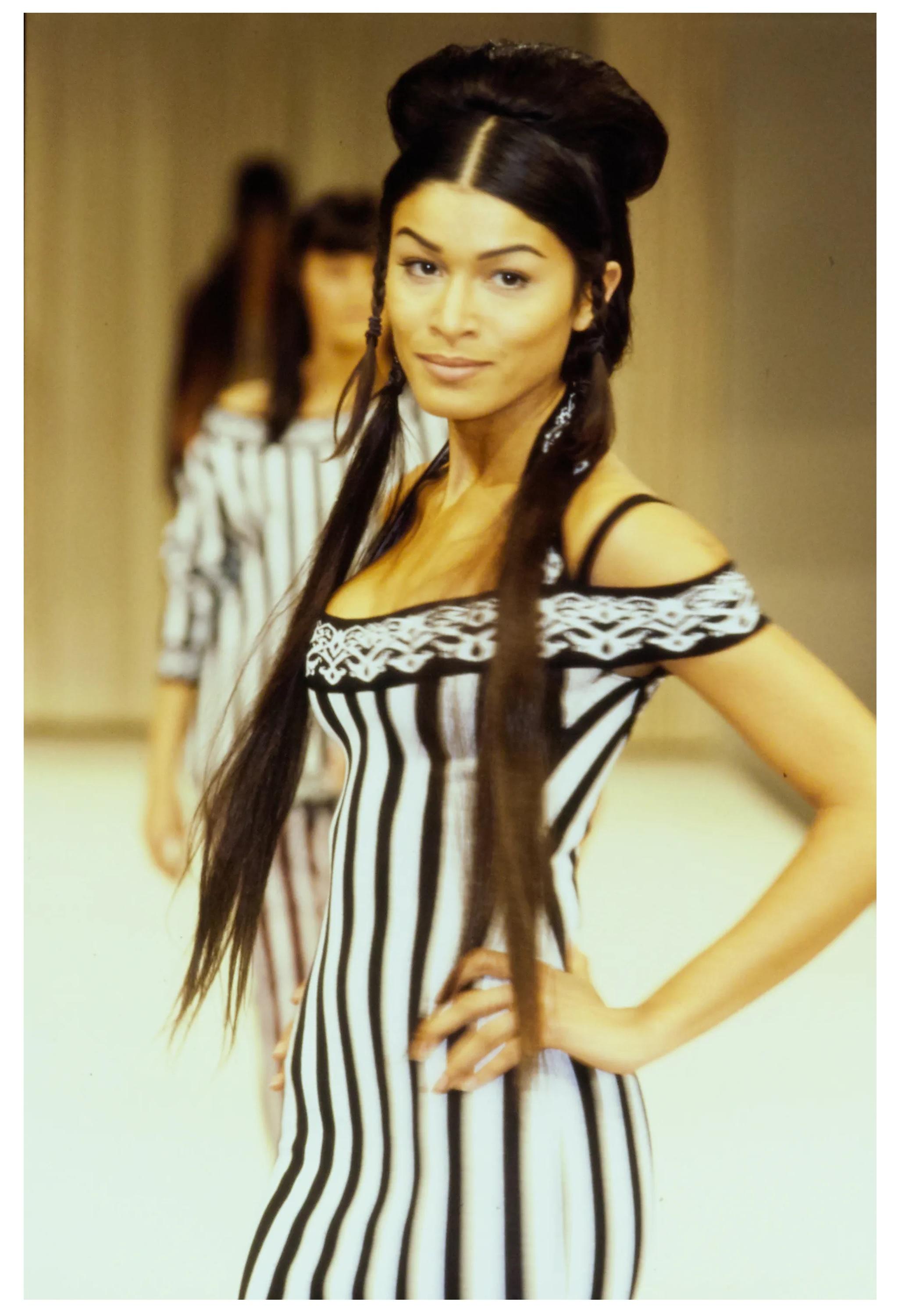 Alaia Iconic Black & White Striped Maxi Dress With Open Back 1992 In Excellent Condition In Los Angeles, CA