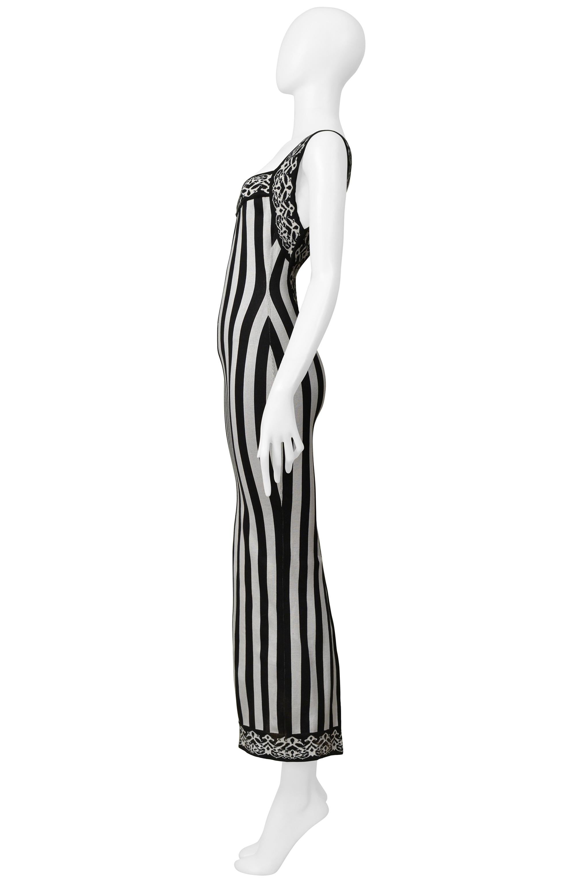 Women's Alaia Iconic Black & White Striped Maxi Dress With Open Back 1992