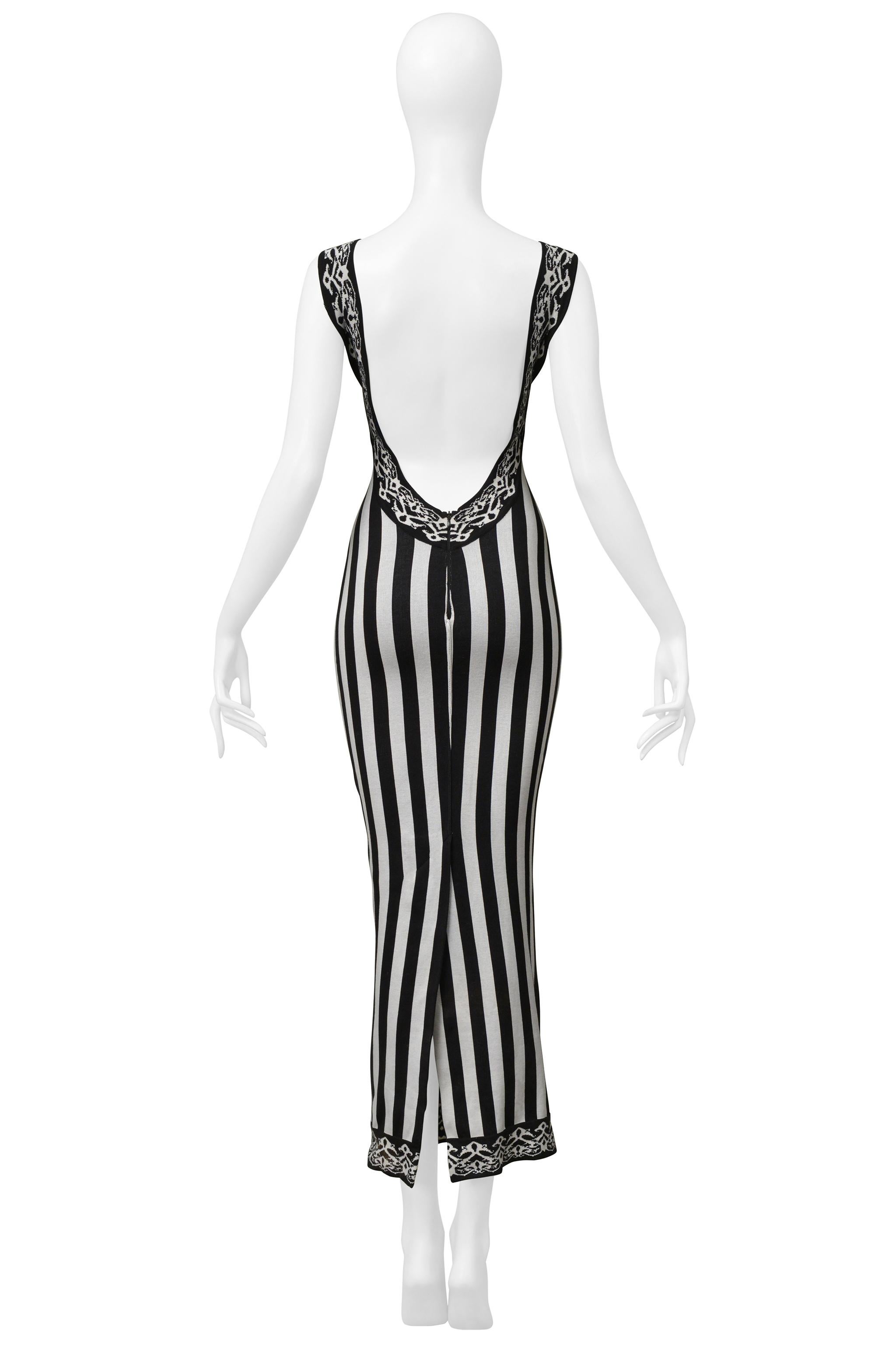 Alaia Iconic Black & White Striped Maxi Dress With Open Back 1992 1