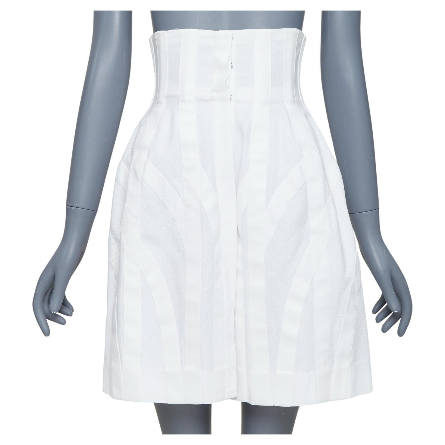 ALAIA ivoire 100% coton jupe taille haute évasée corsetée FR38 M en vente