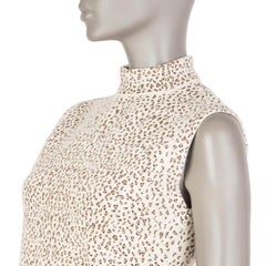 ALAIA ivory & beige LEOPARD CHENILLE SLEEVELESS TURTLENECK Sweater S