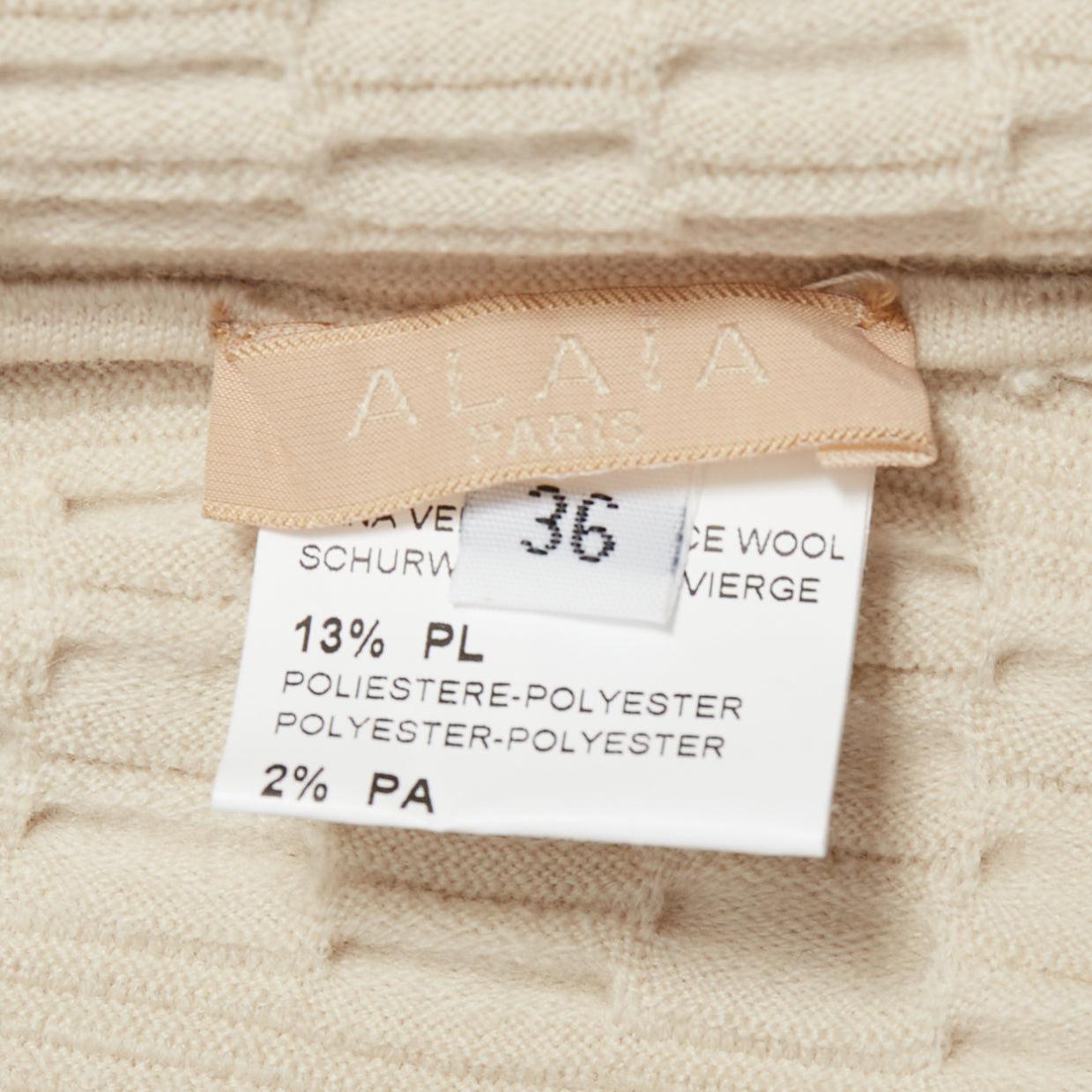 ALAIA ivoire beige laine vierge taille contour robe évasée sans manches FR36 S en vente 3
