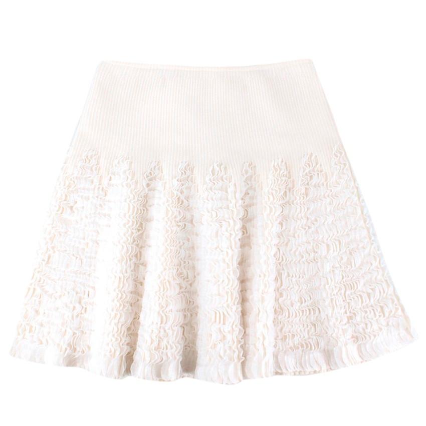 Alaia ivory ruffle-trimmed stretch-knit mini skirt US 6 4