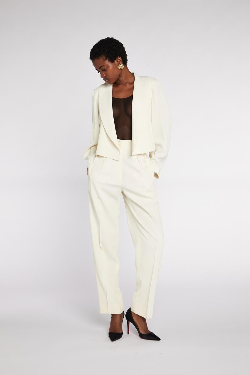 Women's Alaïa Ivory Suit with Cropped Jacket S/S 1985 For Sale
