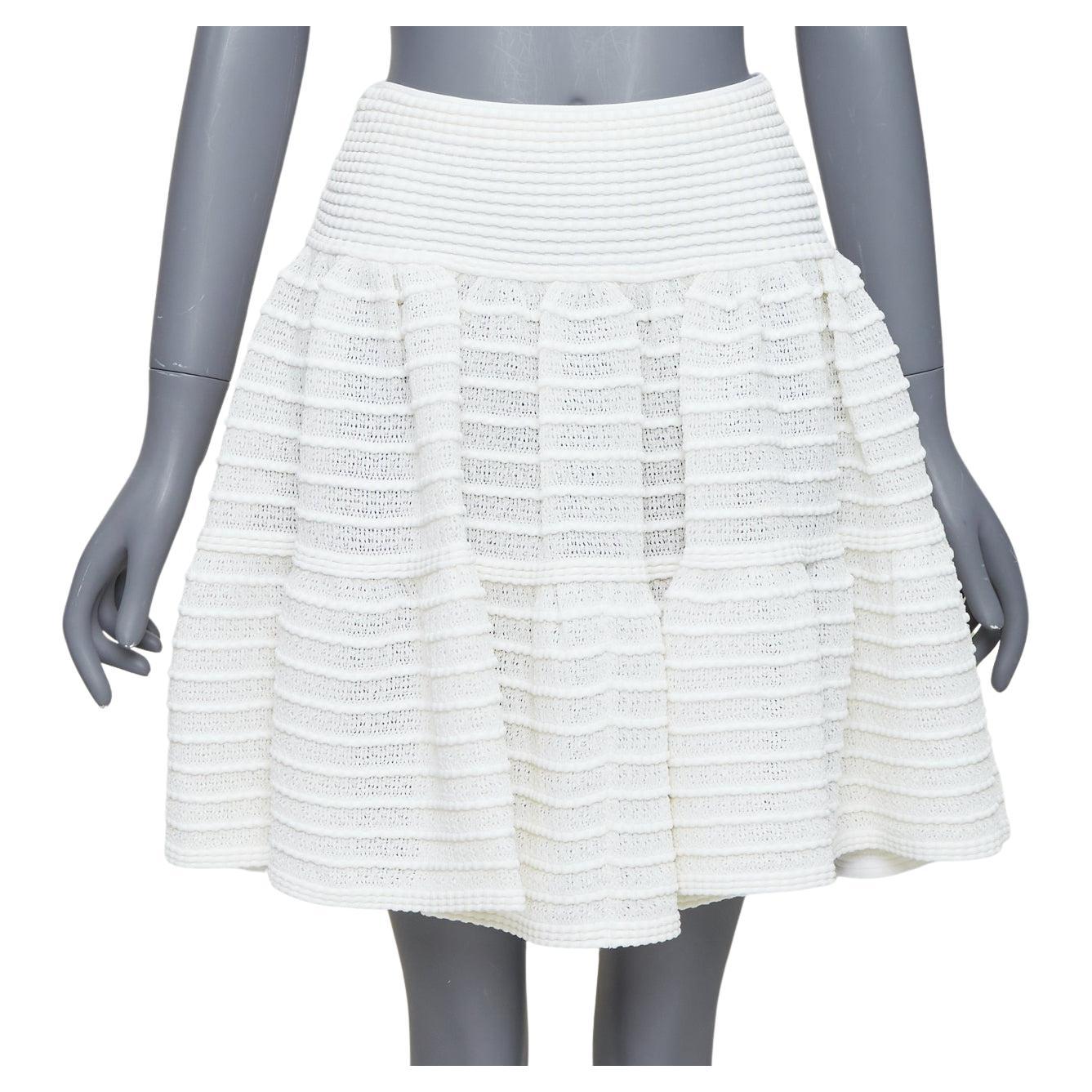 ALAIA - Jupe évasée en tricot horizontal, ivoire, mélange de viscose FR36 S