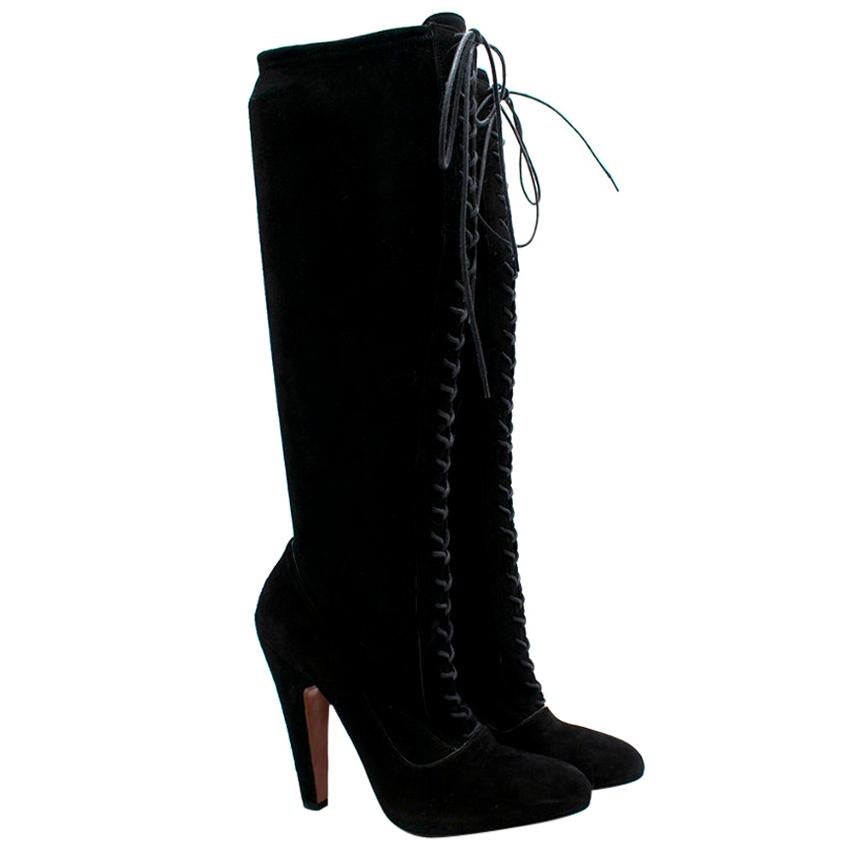 Alaia Knee High Suede Lace-Up Boots 39.5 For Sale