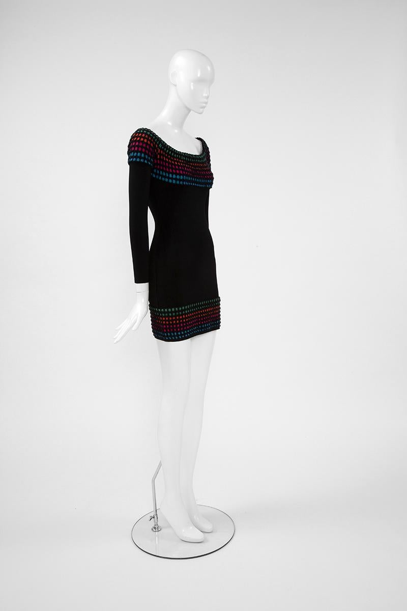 Black Alaia Knit Fitted Dress For Sale