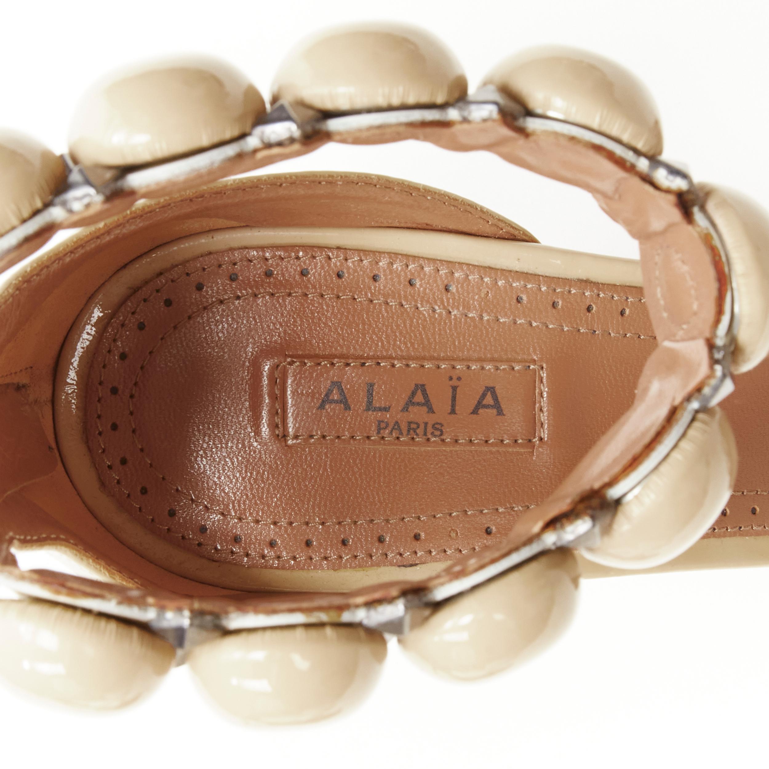 ALAIA La Bombe ball embellished studded nude patent high heel sandal EU37.5 For Sale 2