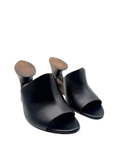 Alaïa La Sculpture Black Leather Architectural Cutout Wood Heel Mules, EU 37