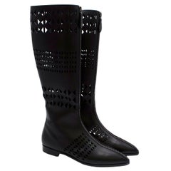 Alaia Laser Cut Black Leather Knee Boots - Us size 8